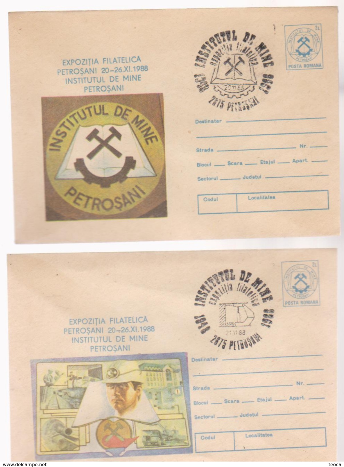 MINERAUX MINERALOGY, COVERS ROMANIA 1988 WITH SPECIAL POSTMARK MINERALS= ROMANIA   INSTITUTE OF MINE Petrosani - Mineralien