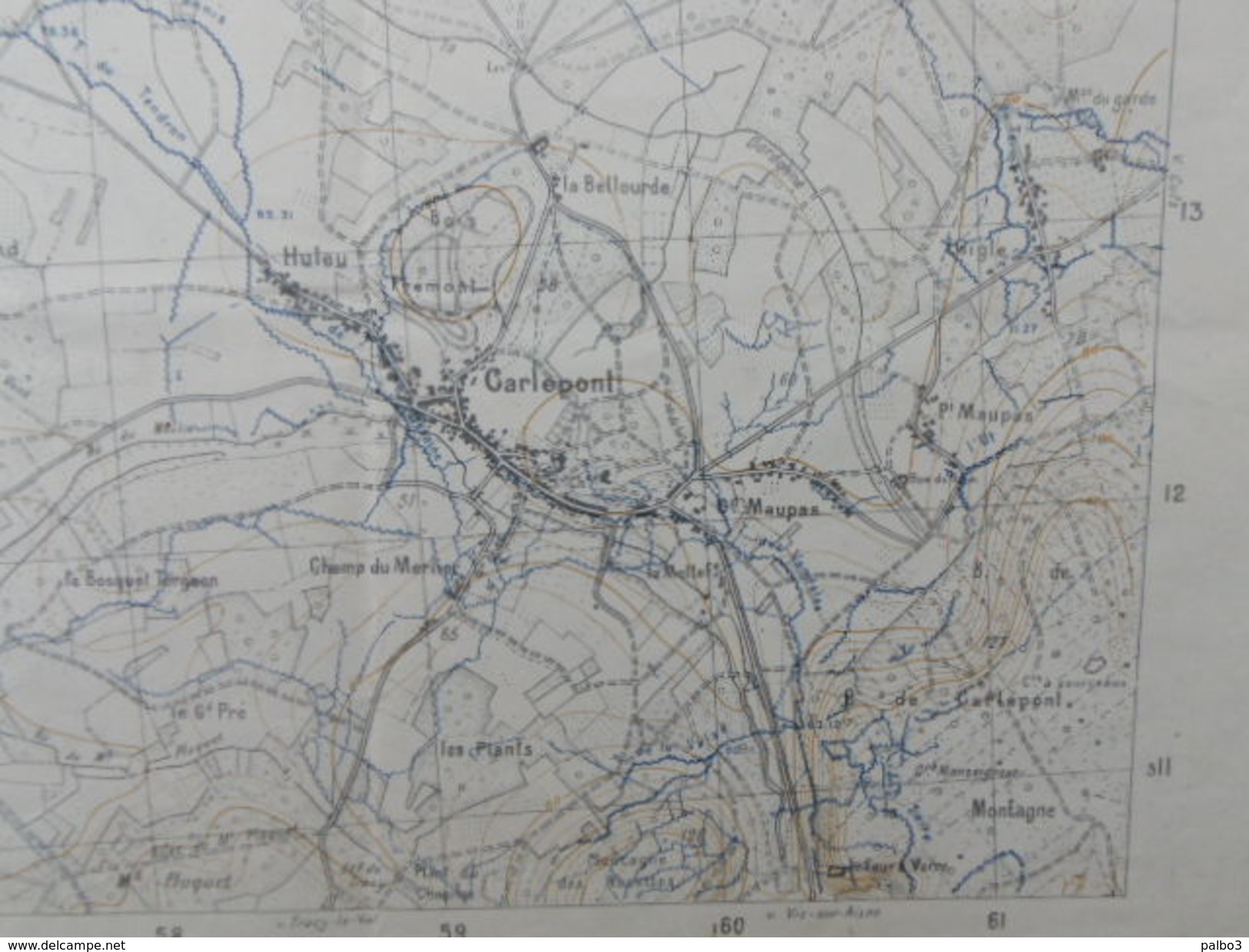 carte d'etat major CANEVAS DE TIR NOYON 1918 G.C.T.A