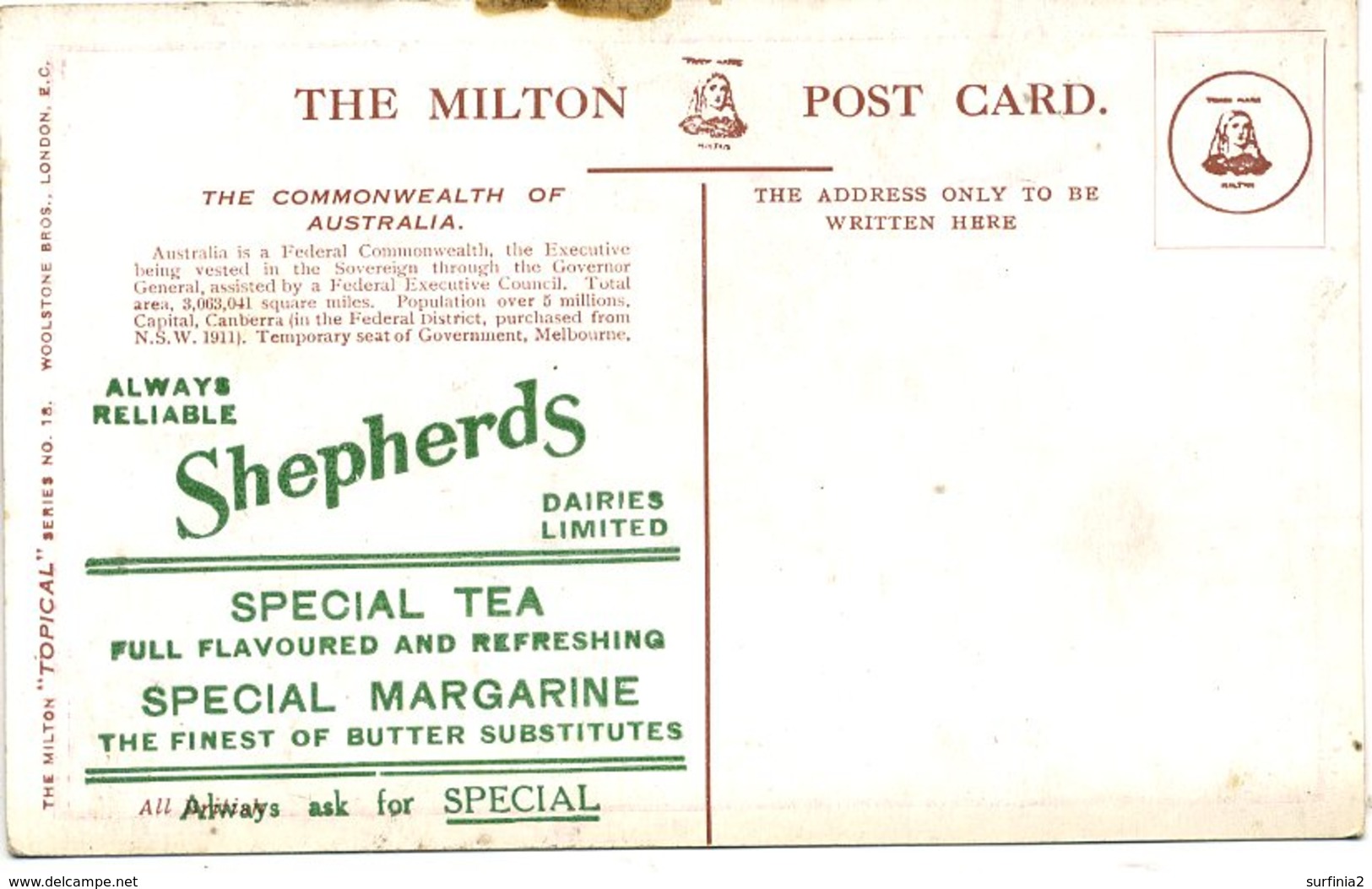 THE COMMONWEALTH OF AUSTRALIA FLAG - SHEPHERDS TEA/MARGARINE ADVERT - Other & Unclassified