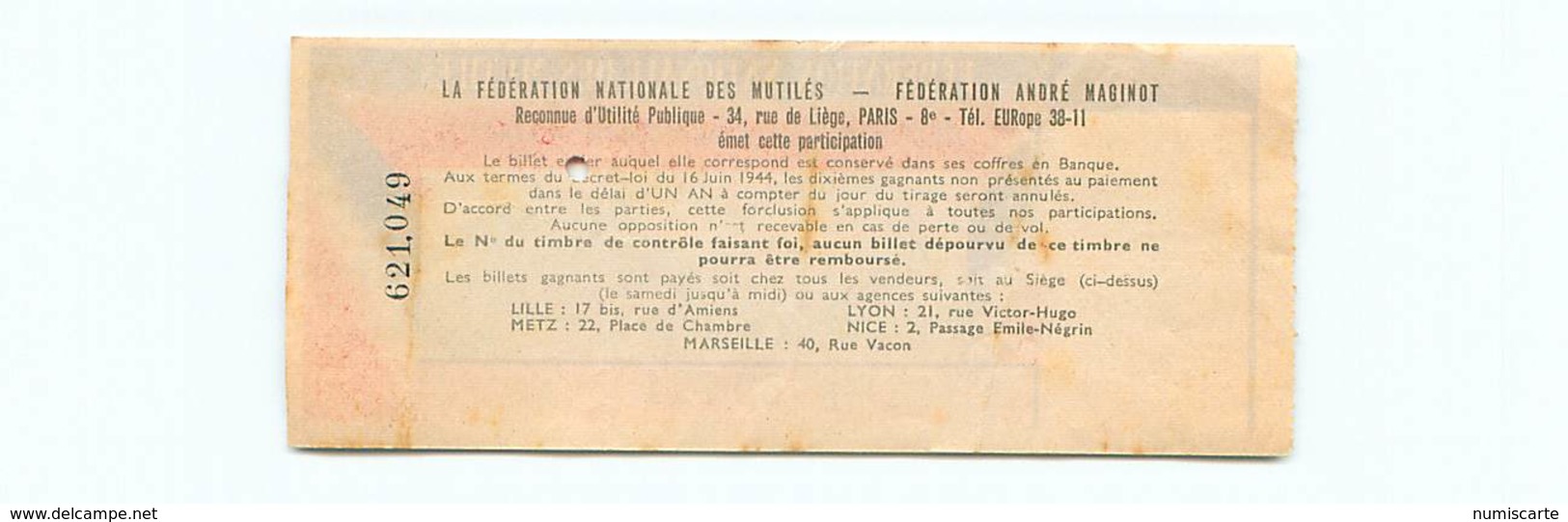 1/10 Loterie Nationale - 1961 - Mutilés - Les Belles Villes De France - DOUAI - Billets De Loterie