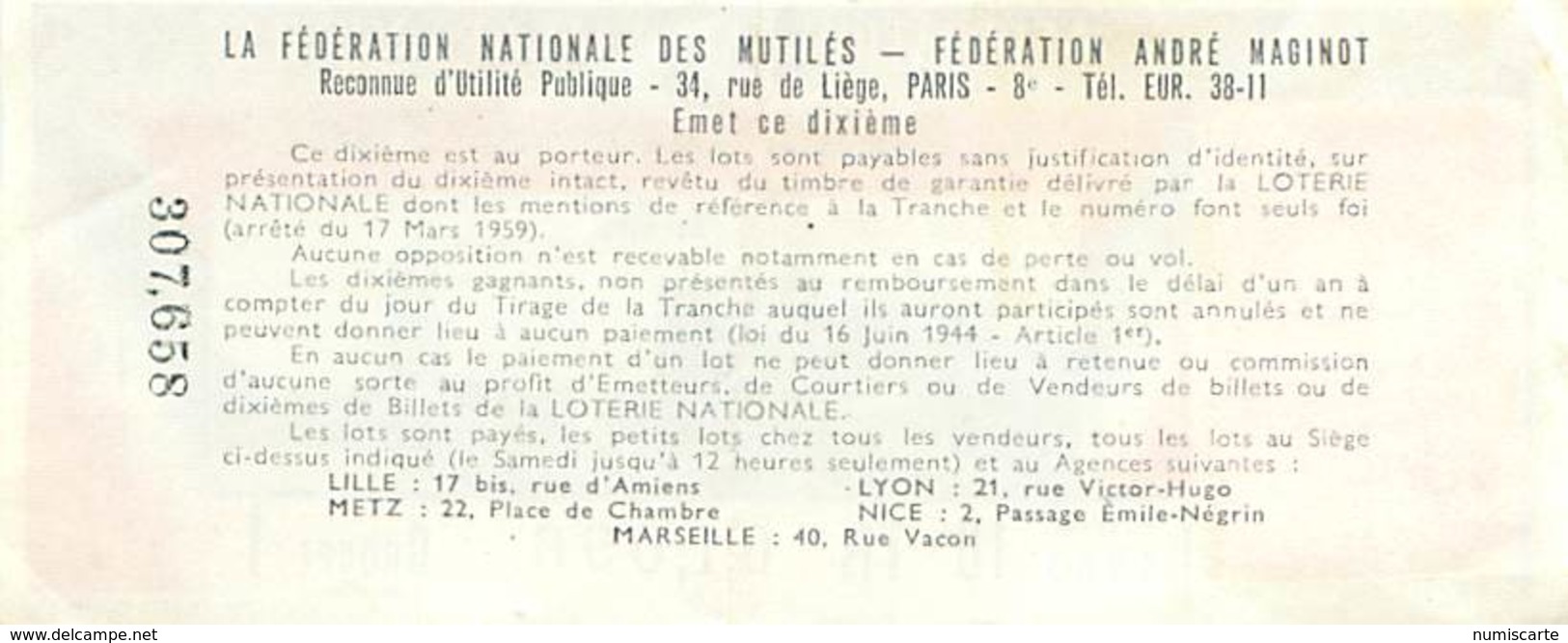 1/10 Loterie Nationale - 1963 - Mutilés - Les Belles Villes De France - RENNES - Billets De Loterie