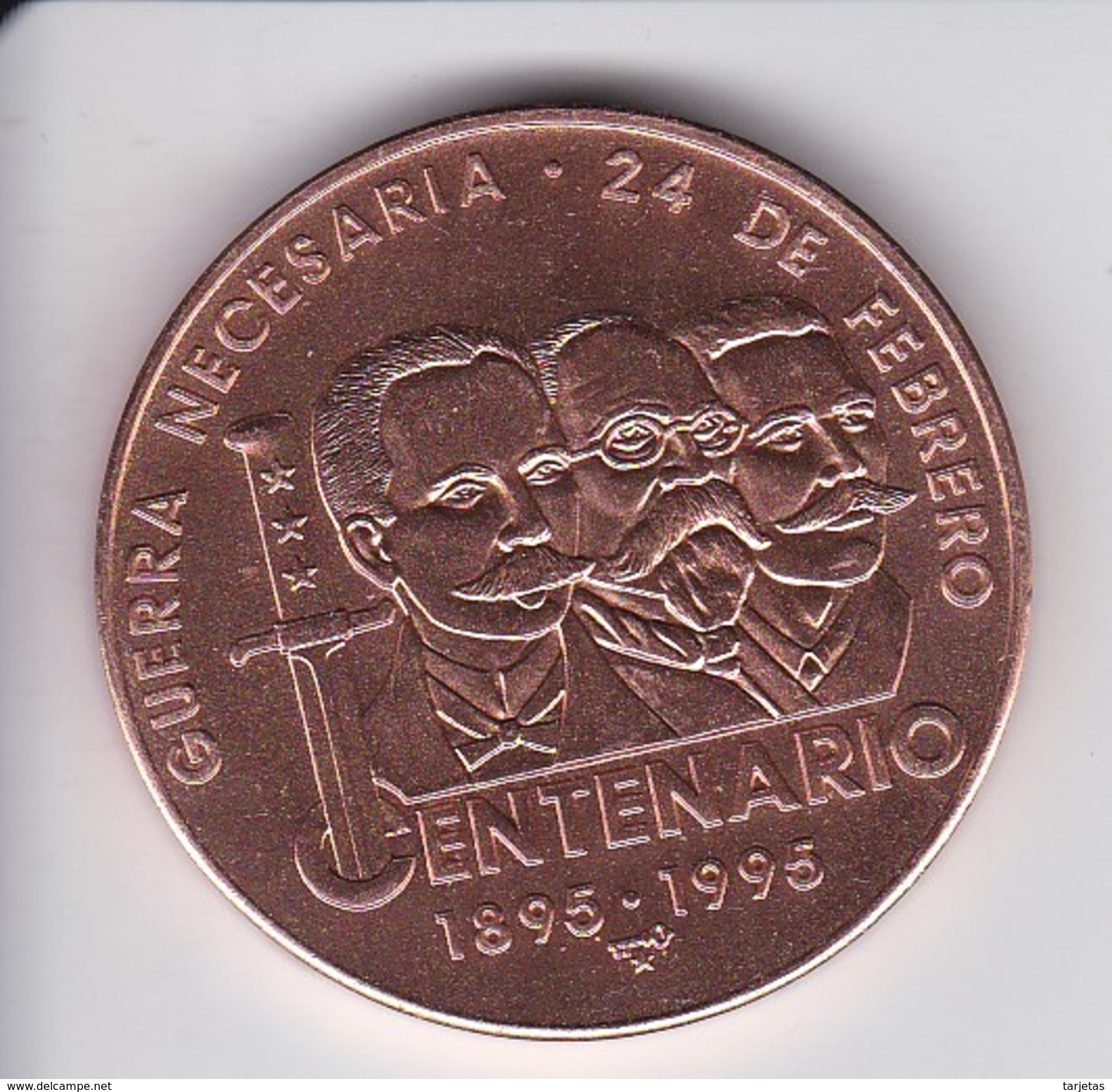 MONEDA DE CUBA DE 1 PESO DEL AÑO 1995 DEL CENTENARIO DE LA GUERRA NECESARIA (COIN) SIN CIRCULAR-UNCIRCULATED - Cuba