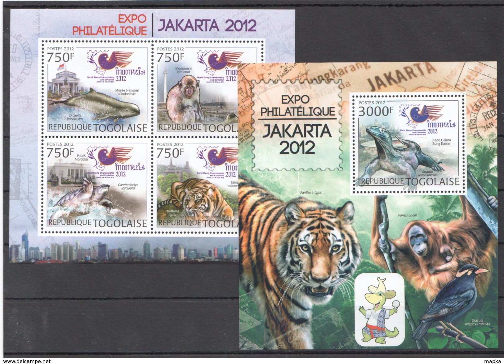 B89 2012 TOGOLAISE FAUNA ANIMALS EXPO PHILATELIQUE JAKARTA 2012 1KB+1BL MNH - Sonstige & Ohne Zuordnung