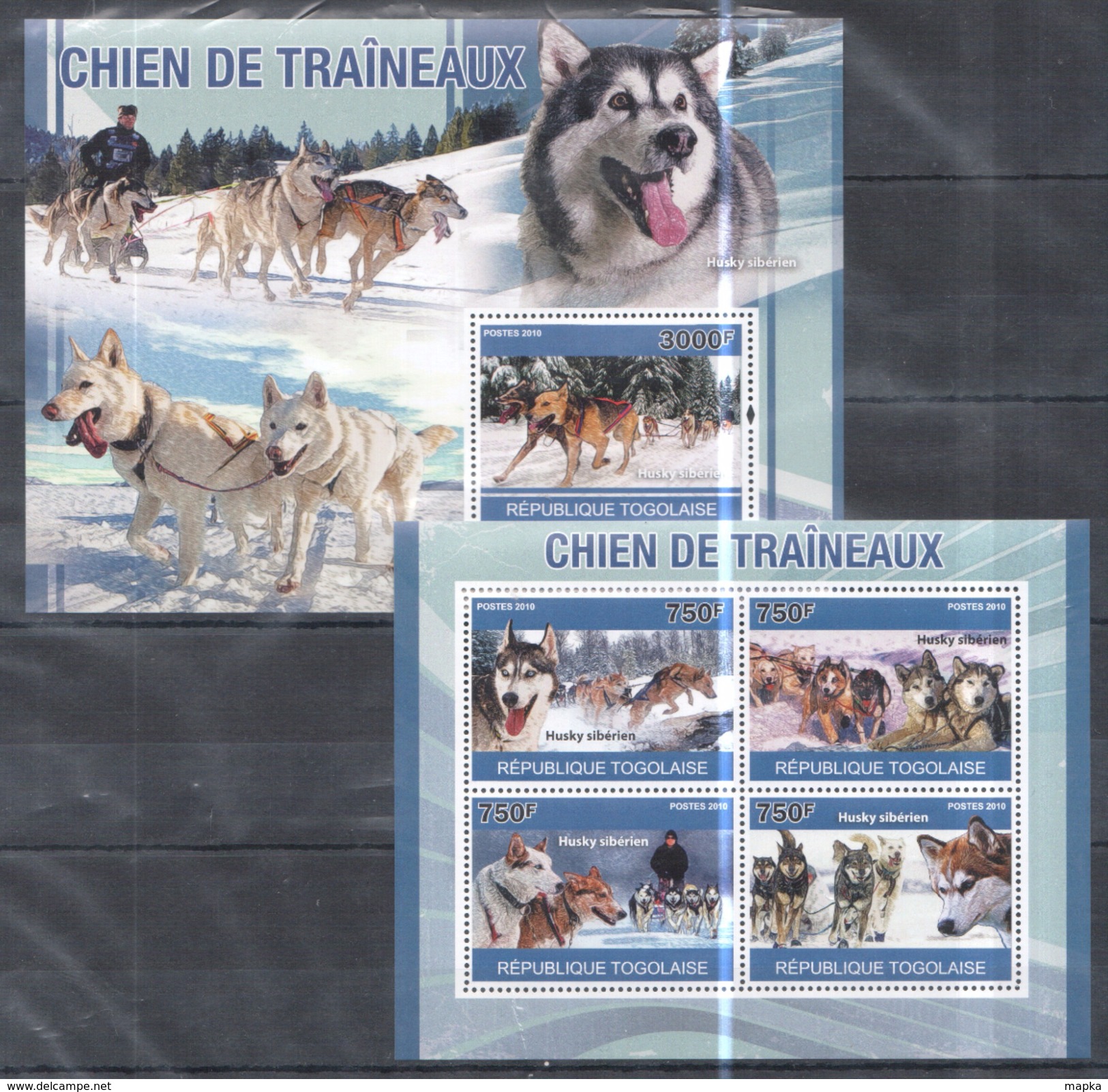 B90 2010 U REPUBLIQUE TOGOLAISE DOGS HUSKY SIBERIEN CHIEN DE TRAINEAUX KB+BL MNH - Hunde