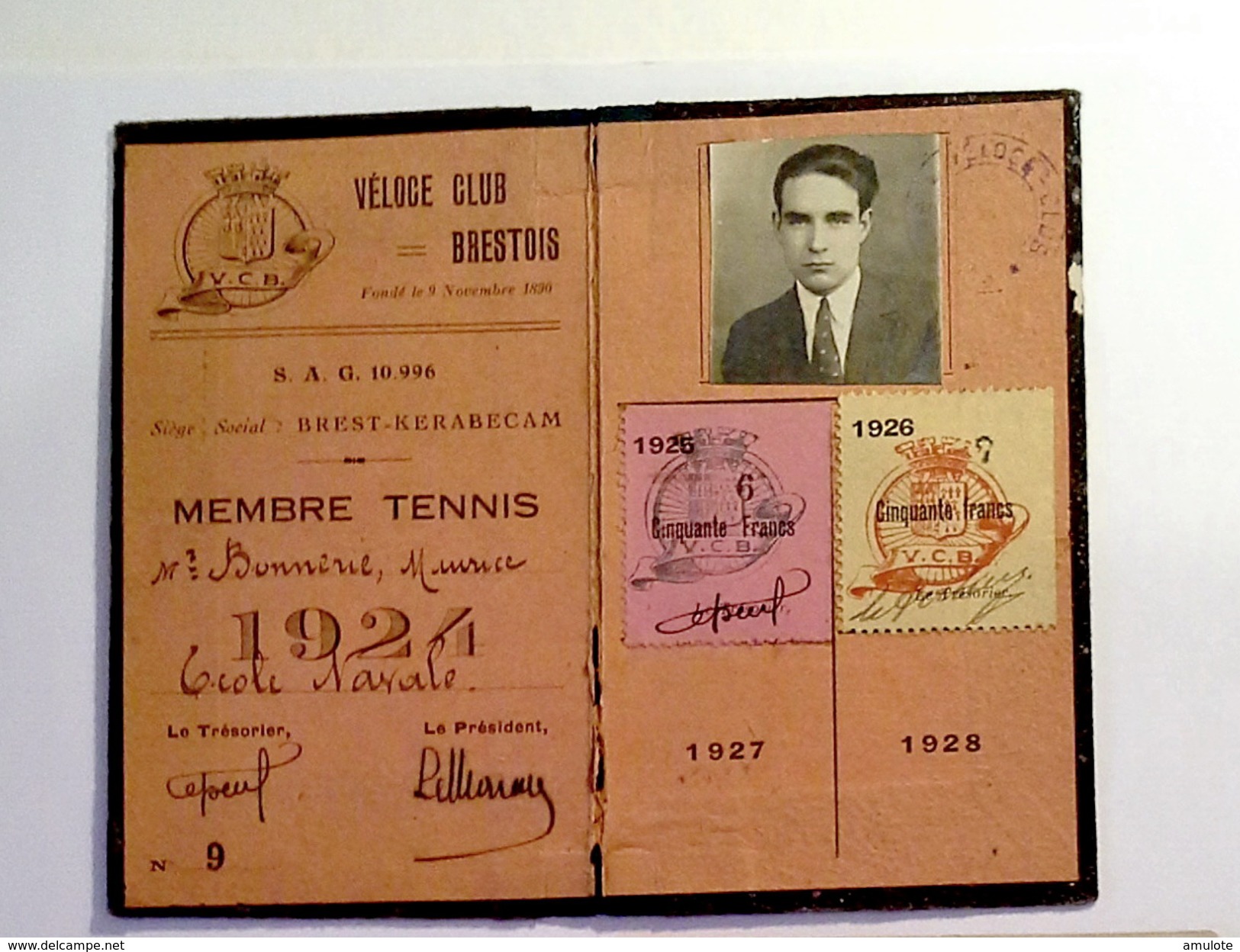 Carte De Membre V.C.B. (Véloce Club Brestois) 1924 - Autres & Non Classés