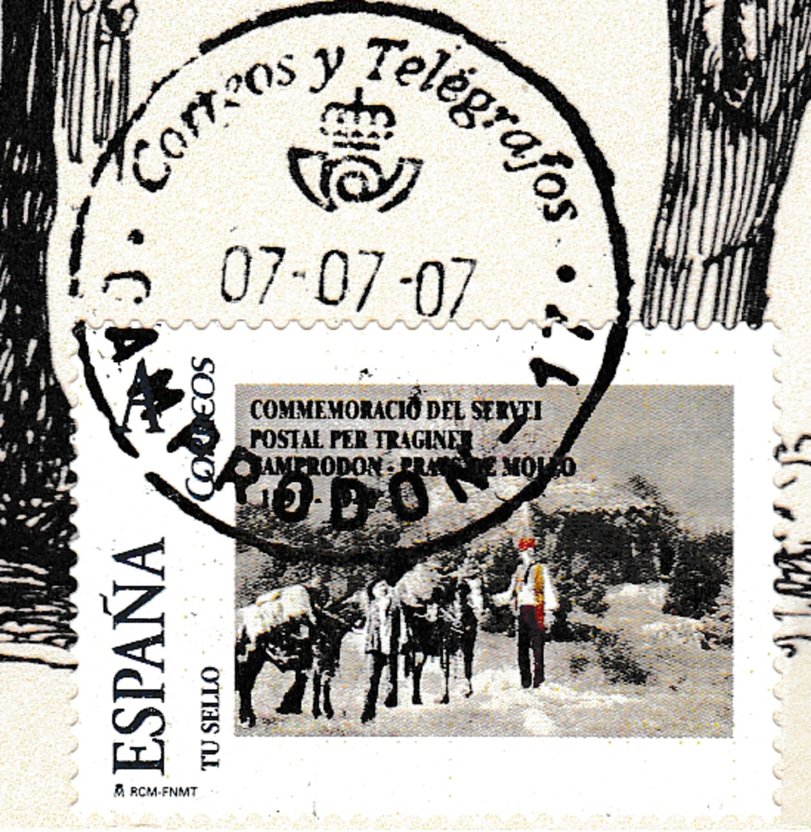 COURRIER TRANSPORTE PAR MULET DE CAMPRODON (ESPAGNE) A PRATS DE MOLLO (FRANCE) AVEC UN TU CELLIO ESPAGNOL ET UNE ROULETT - 1961-....