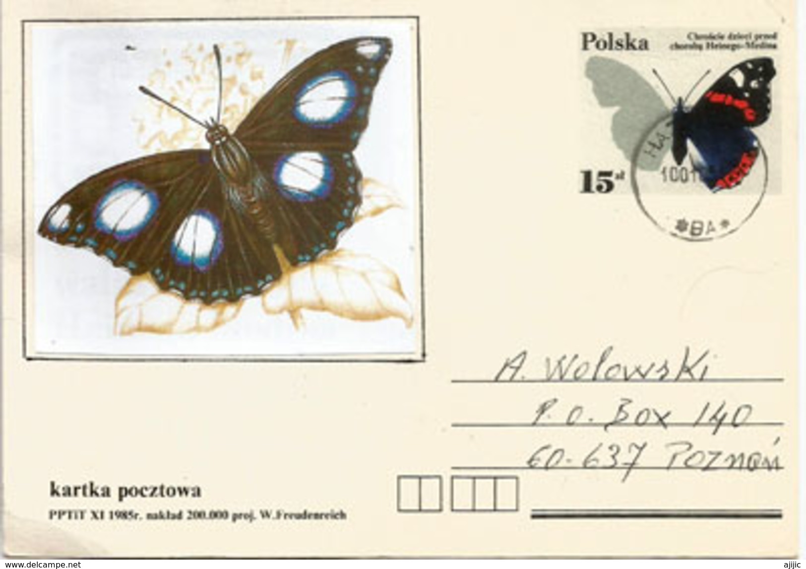 Protéger Les Enfants Contre La Polio (papillon), Entier Postal Adressé En Pologne - Butterflies