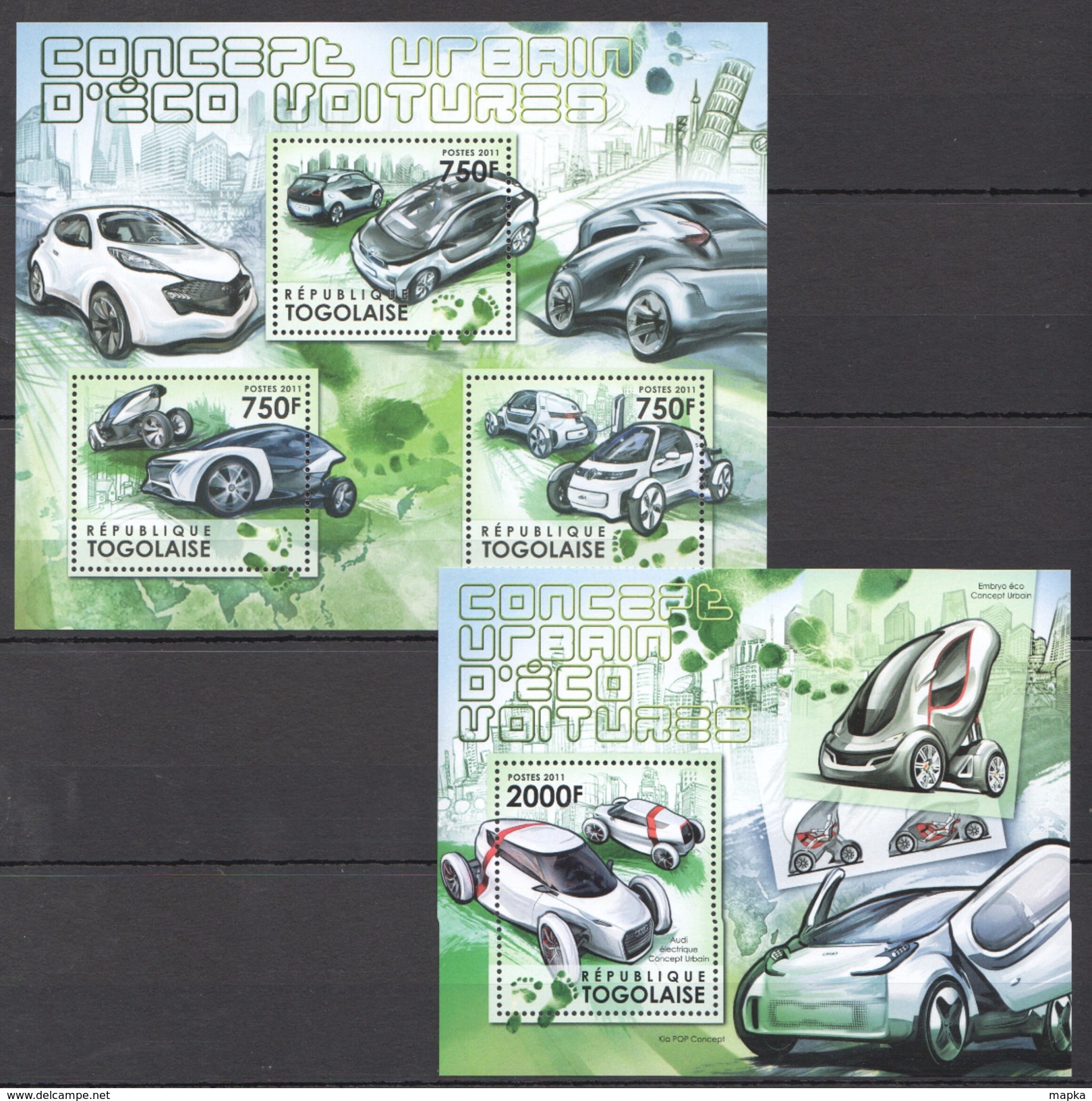 B138 2011 REPUBLIQUE TOGOLAISE CARS CONCEPT URBAIN D'ECO VOITURES 1KB+1BL MNH - Autos