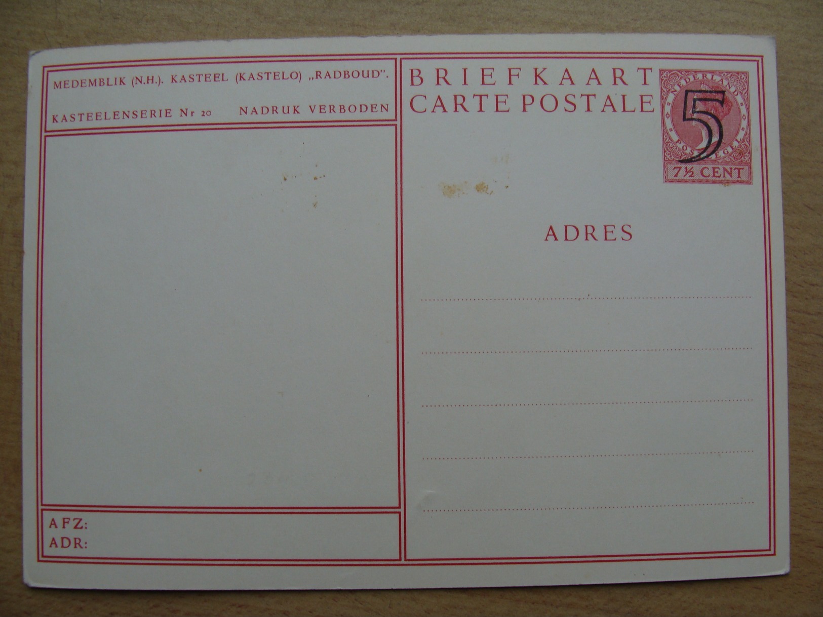 Netherlands Pws 1939 - 20 - Radboud (NH) Medemblik Castle Entier Ganzsache Postal Stationery Card Geuzendam A 4,50 Euro - Schlösser U. Burgen