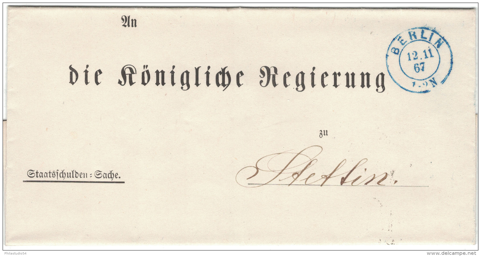 1867, Staatsschulden-Sache Mit Blauem Stempel BERLIN Des Horfpostamtes. - Machines à Affranchir (EMA)