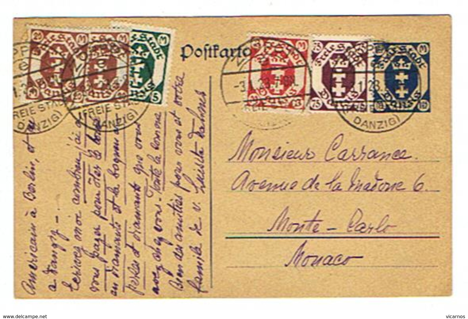 ENTIER POSTAL POLOGNE ZOPPOT DANZIG Pour Monte Carlo - Ganzsachen