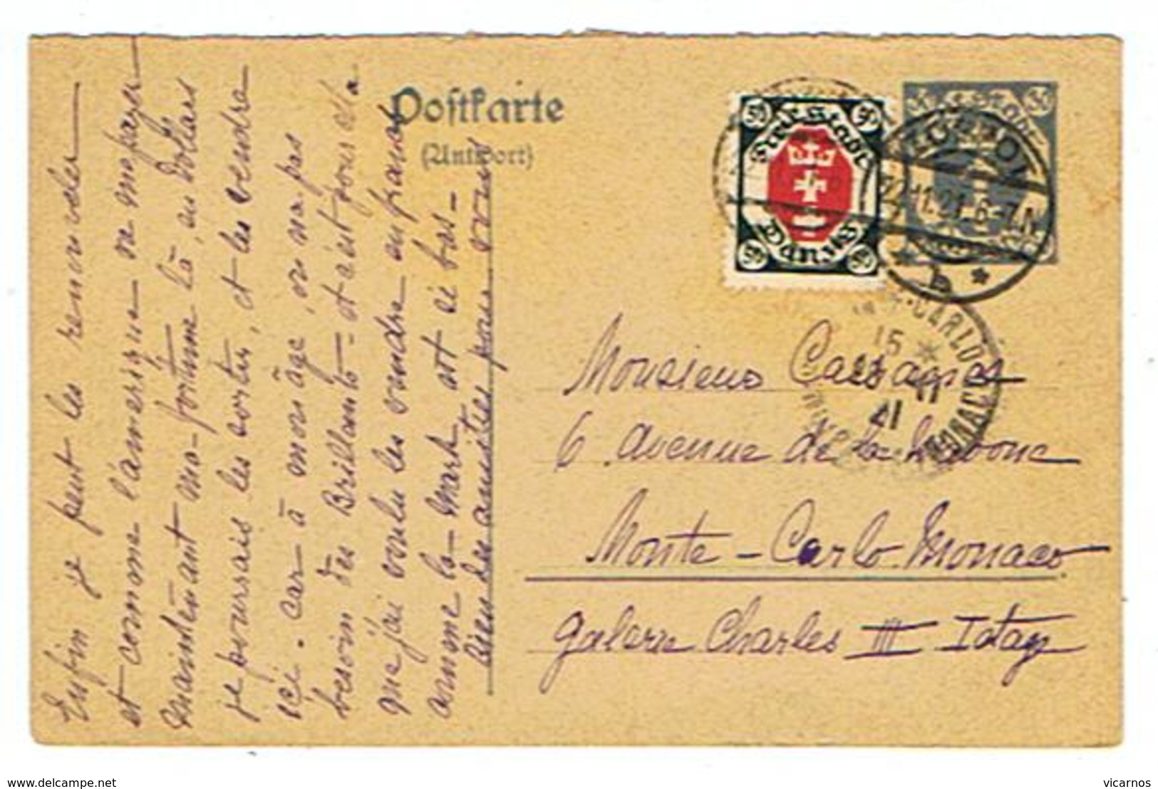 ENTIER POSTAL POLOGNE ZOPPOT DANZIG Pour Monte Carlo - Ganzsachen