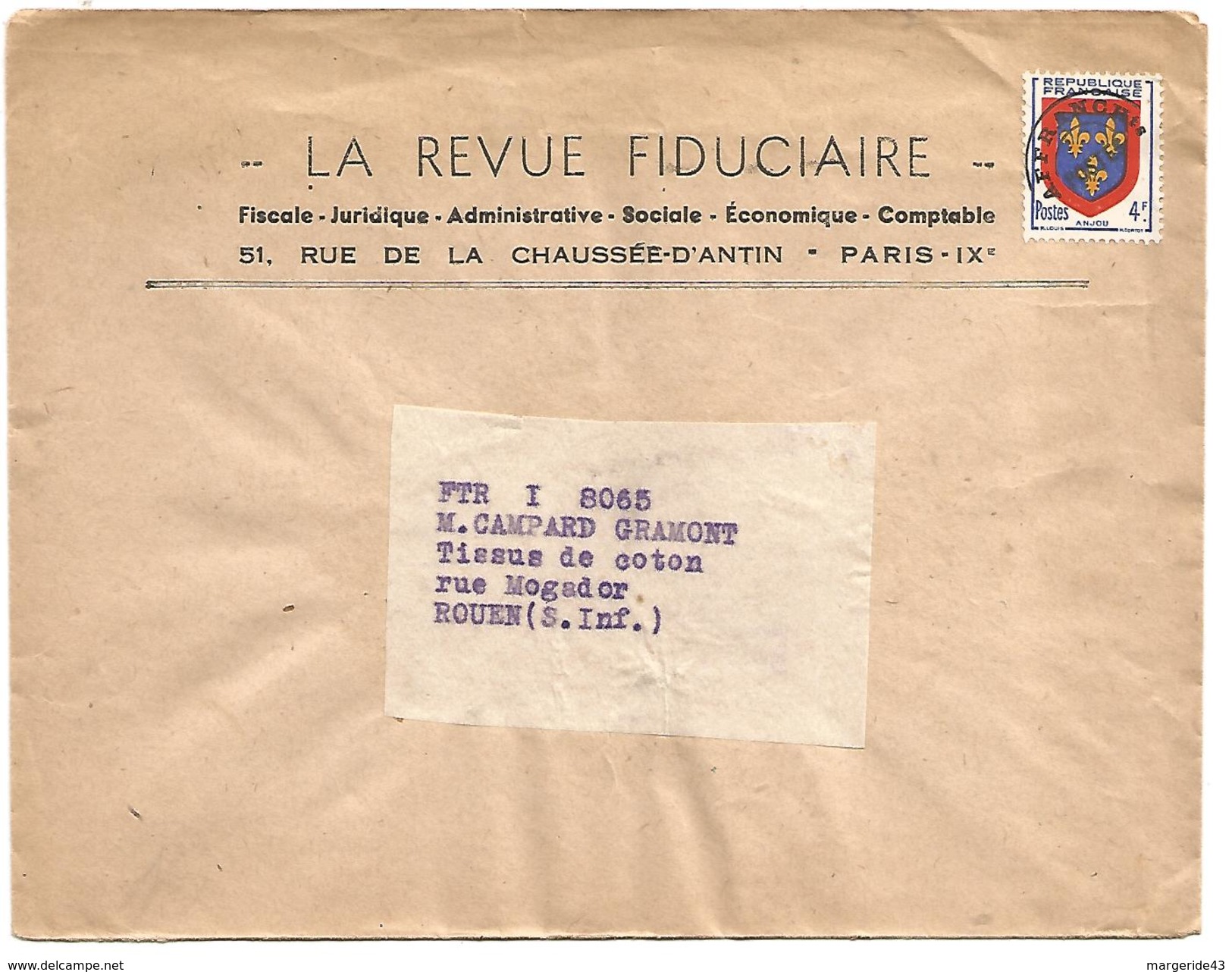 PREO ANJOU SUR LETTRE A EN TETE - 1953-1960