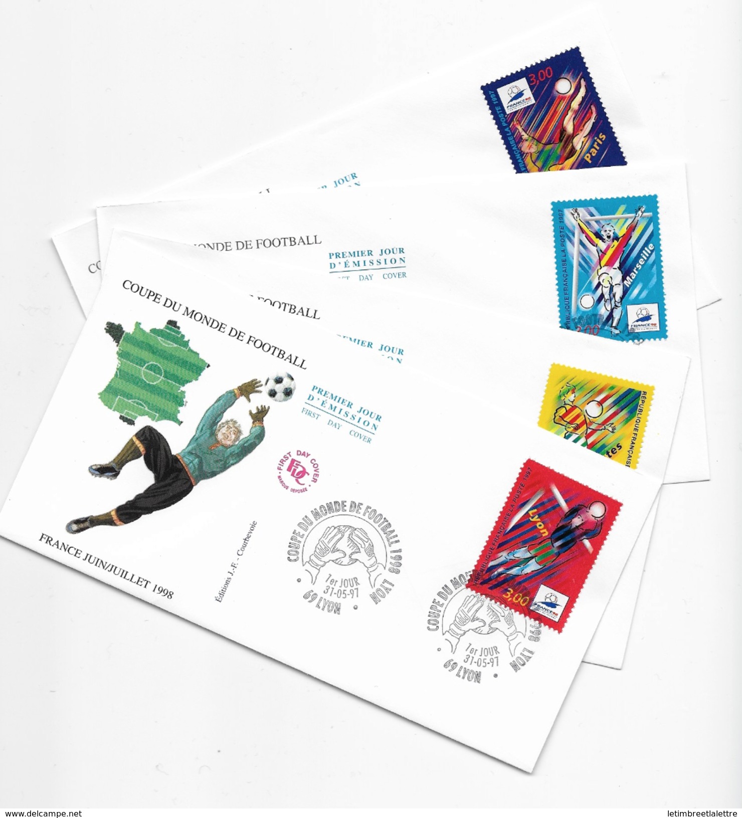 Enveloppes  1er Jour FDC .1997  4 Enveloppes "Coupe Du Monde De Football - 1990-1999