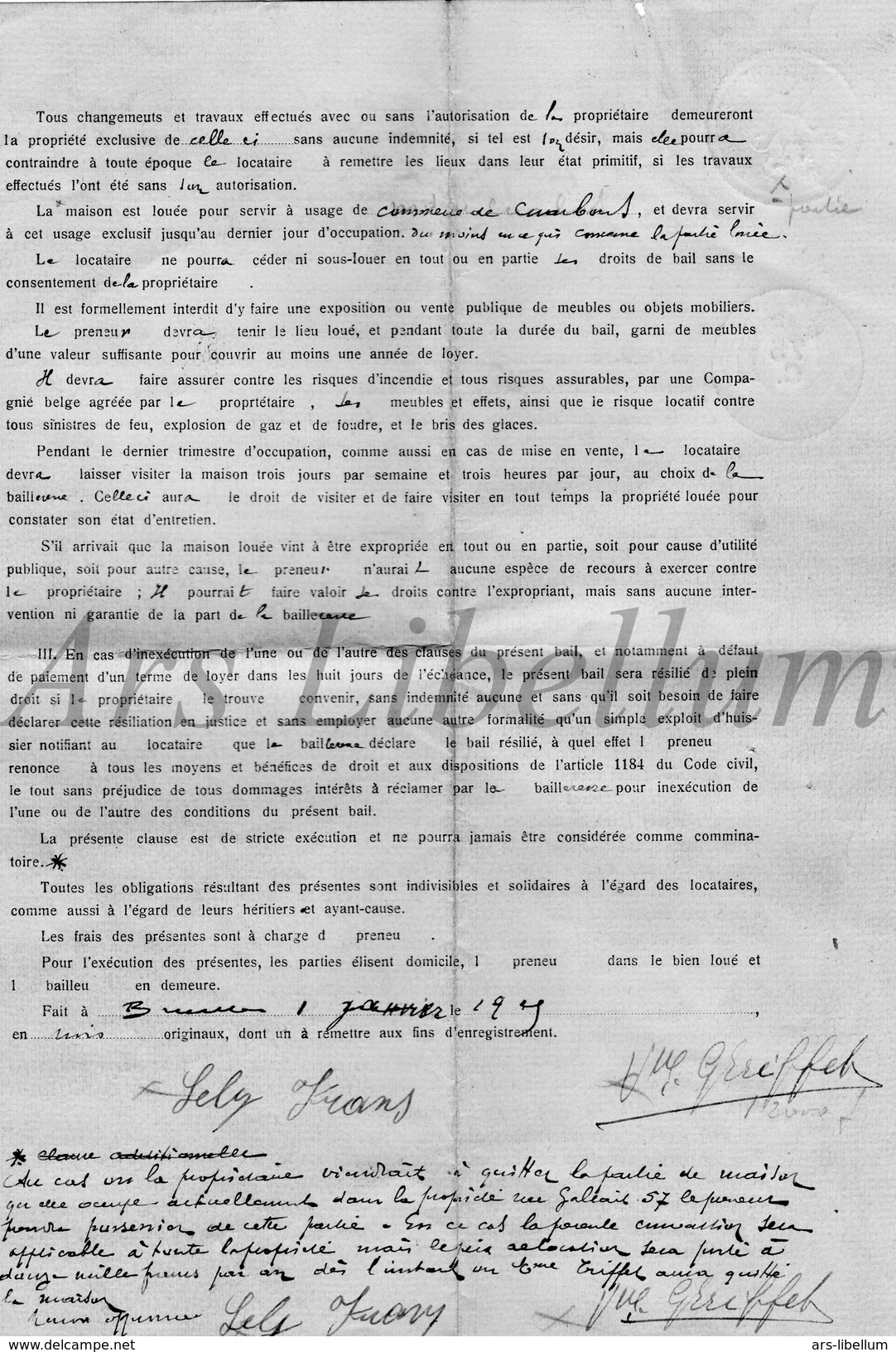 Document Ancien / Acte / Akte / Famille Triffet / Mosselmans / Bruxelles / 2 Scans / 1925 - Non Classés