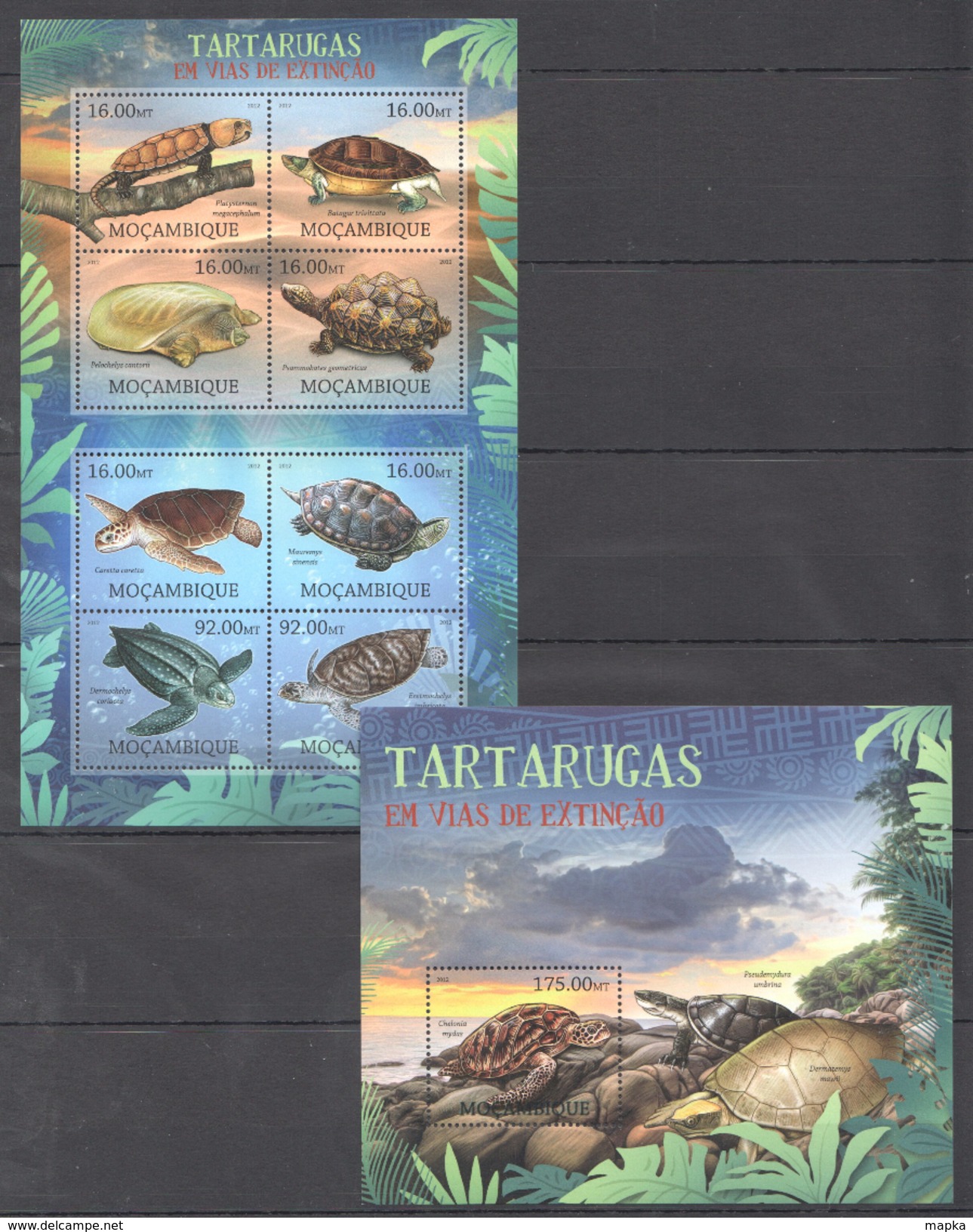 B173 2012 MOCAMBIQUE MARINE LIFE TURTLES TARTARUGAS EM VIAS EXTINCAO KB+BL MNH - Schildkröten