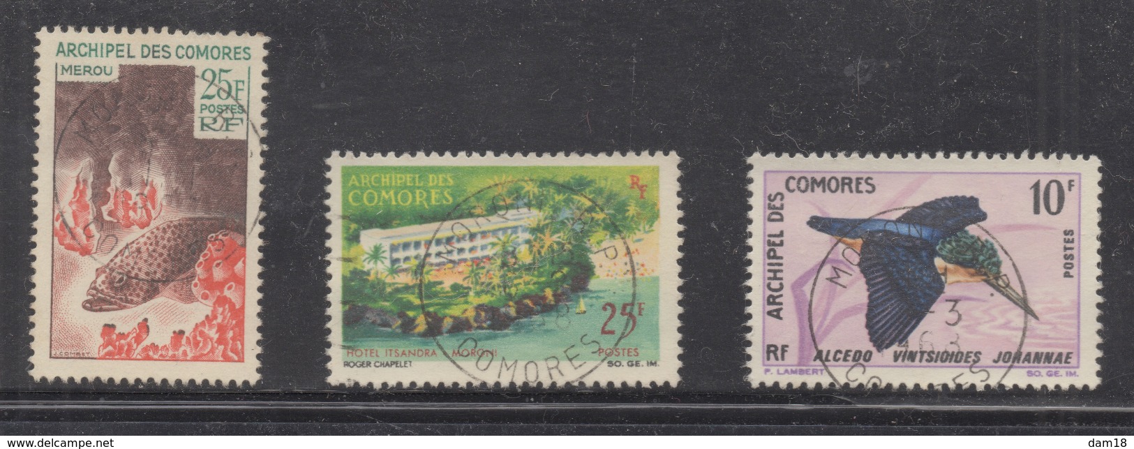COMORES  N° 38 40 42  (YT) POISSON HOTEL ET OISEAU VALEUR 10,60 EUROS - Used Stamps