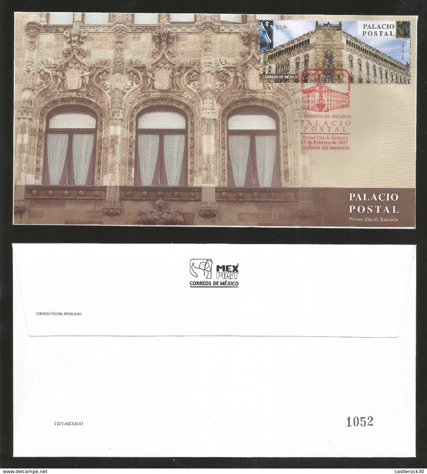 J)2017 MEXICO, POSTAL PALACE, FDC - Mexico