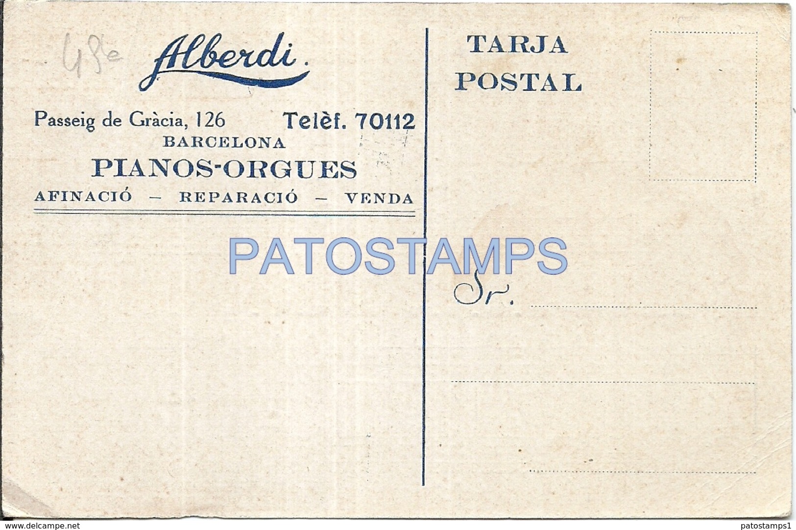 66920 SPAIN ESPAÑA BARCELONA CATALUÑA PUBLICITY PLANOS ORGUES ALBERDI MUSIC MUSICA POSTAL POSTCARD - Autres & Non Classés