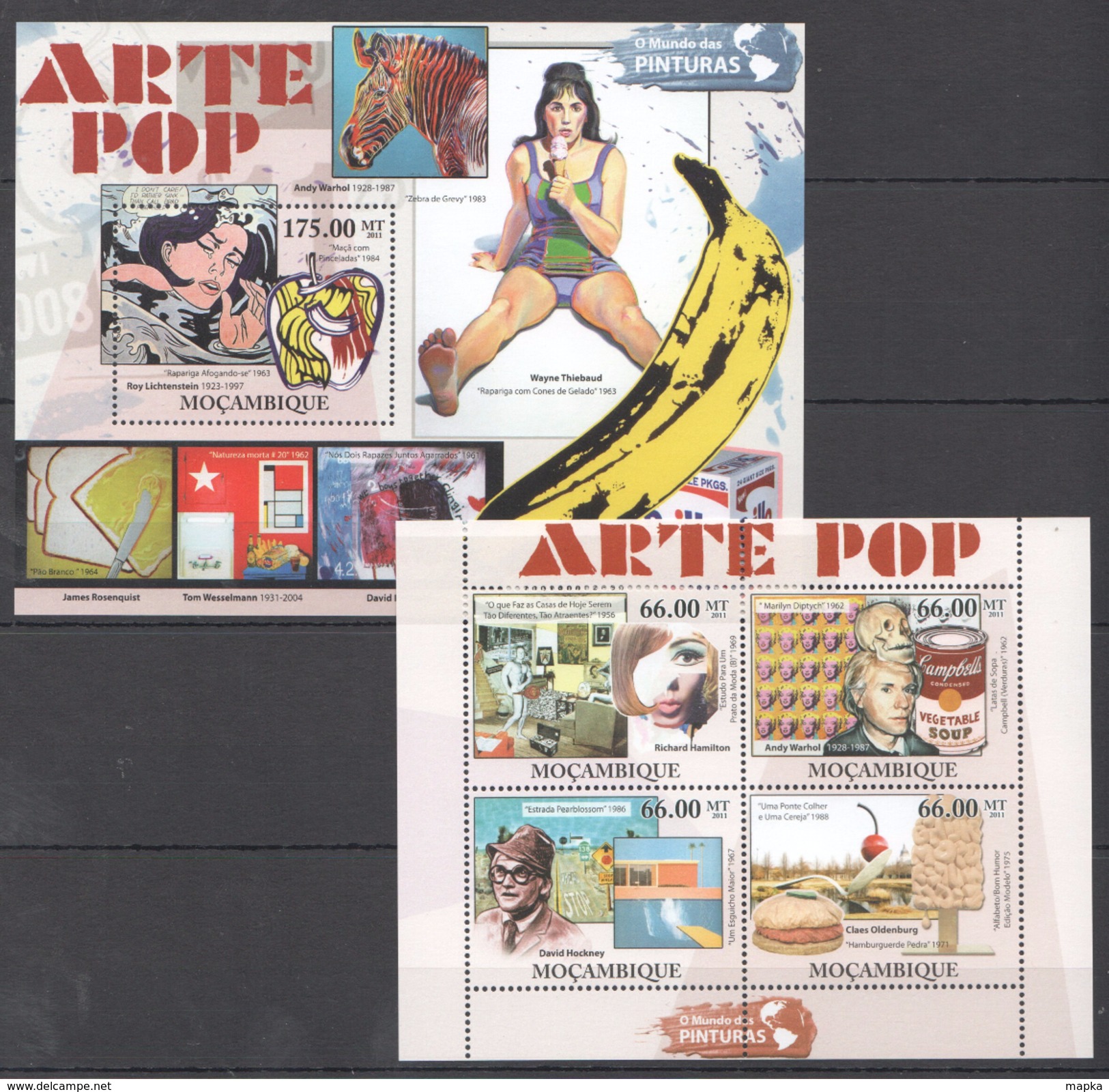 B185 2011 MOCAMBIQUE ART O MUNDO DAS PINTORES ARTE POP 1KB+1BL MNH - Sonstige & Ohne Zuordnung