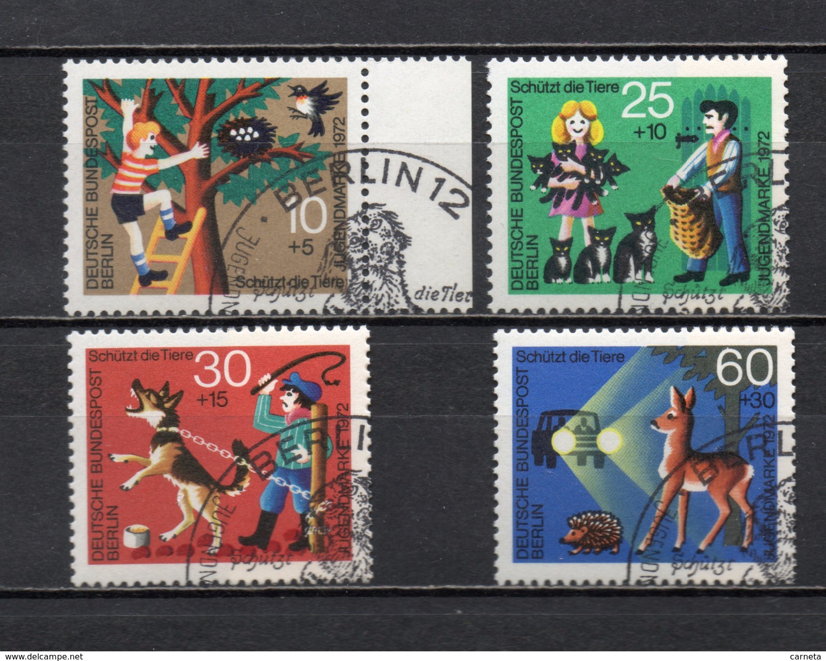 ALLEMAGNE BERLIN N° 383 à 386   OBLITERES  COTE  4.00&euro;  JEUNESSE  ANIMAUX - Gebraucht