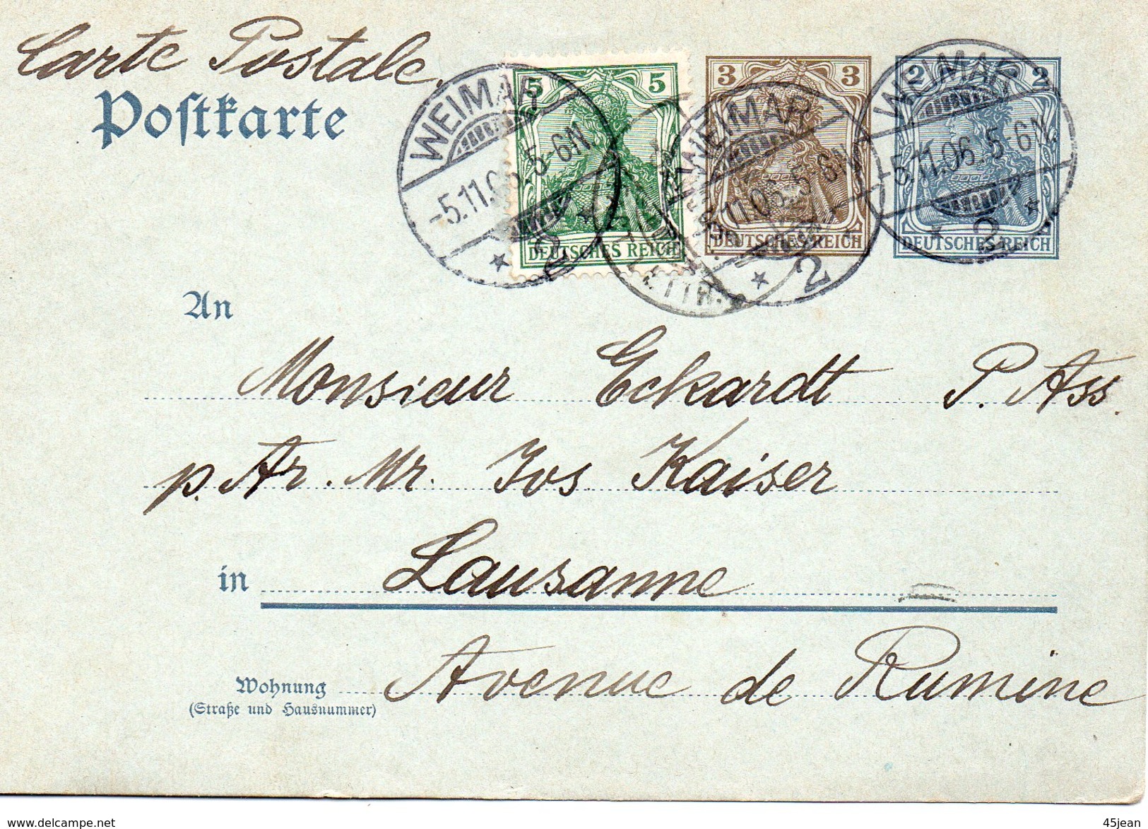 Allemagne Weimar 1906 Poftkarte Entier Postal Beau Cachet Voyagé Vers La Suisse (00754) - Sonstige & Ohne Zuordnung