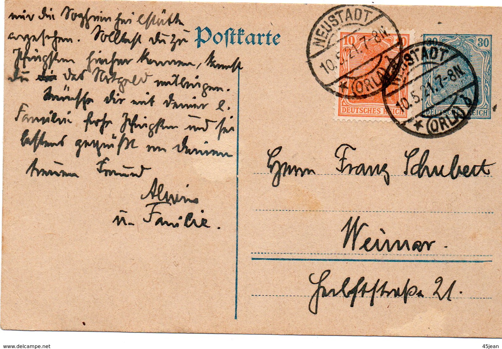 Allemagne 1921 Poftkarte Entier Postal Beau Cachet Voyagé Vers Weimar (00754) - Sonstige & Ohne Zuordnung