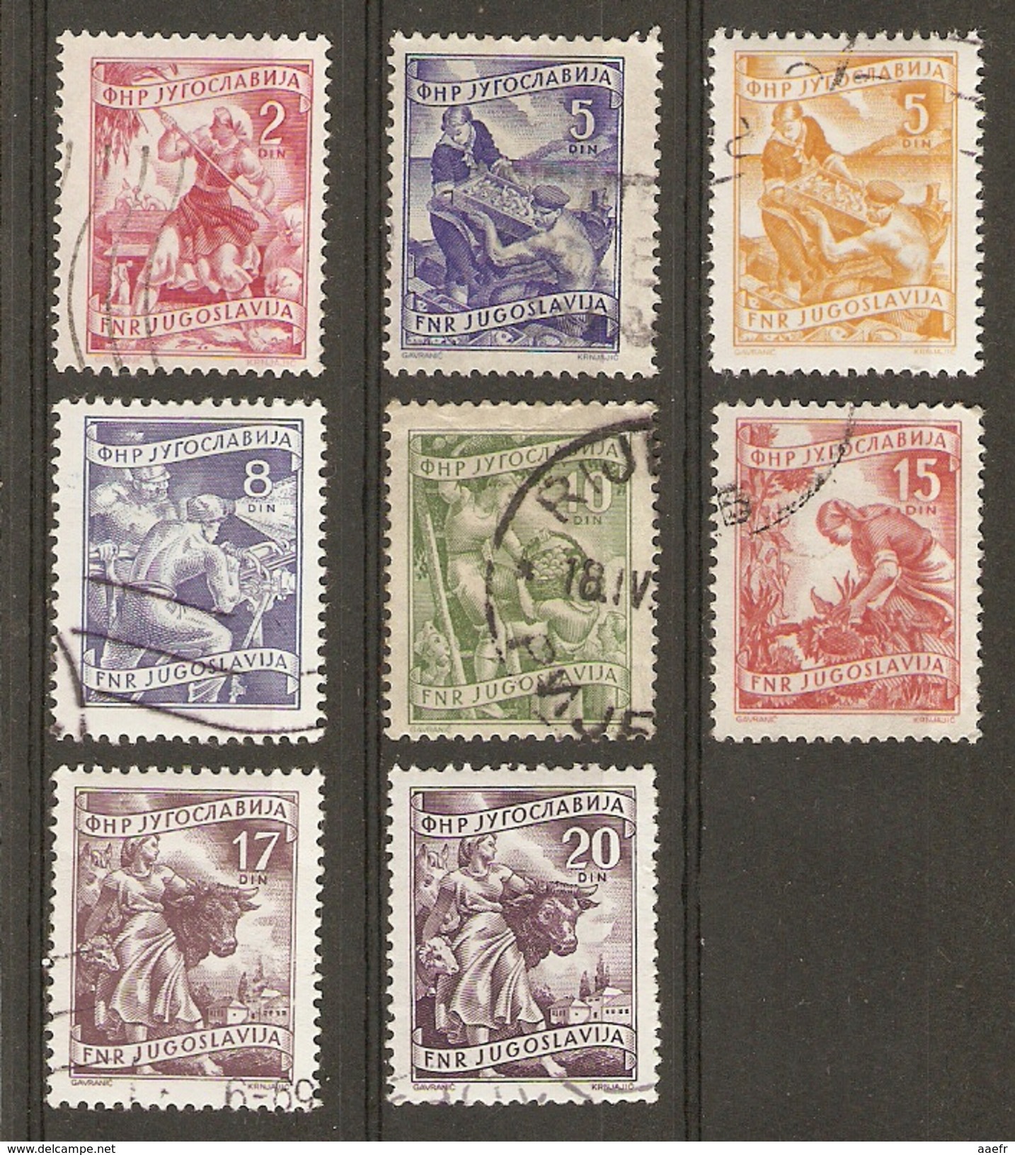 Yougoslavie -1950/53 - Métiers -  Petit Lot De 8 Timbres ° - Pêche - Elevage - Agriculture - Mine - Meunerie - Alla Rinfusa (max 999 Francobolli)