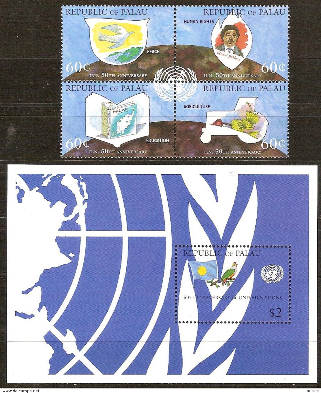 Palau  1995 Yvertn° 836-839 Et Bloc 32 Cote 13,50 Euro Nations Unies - Palau