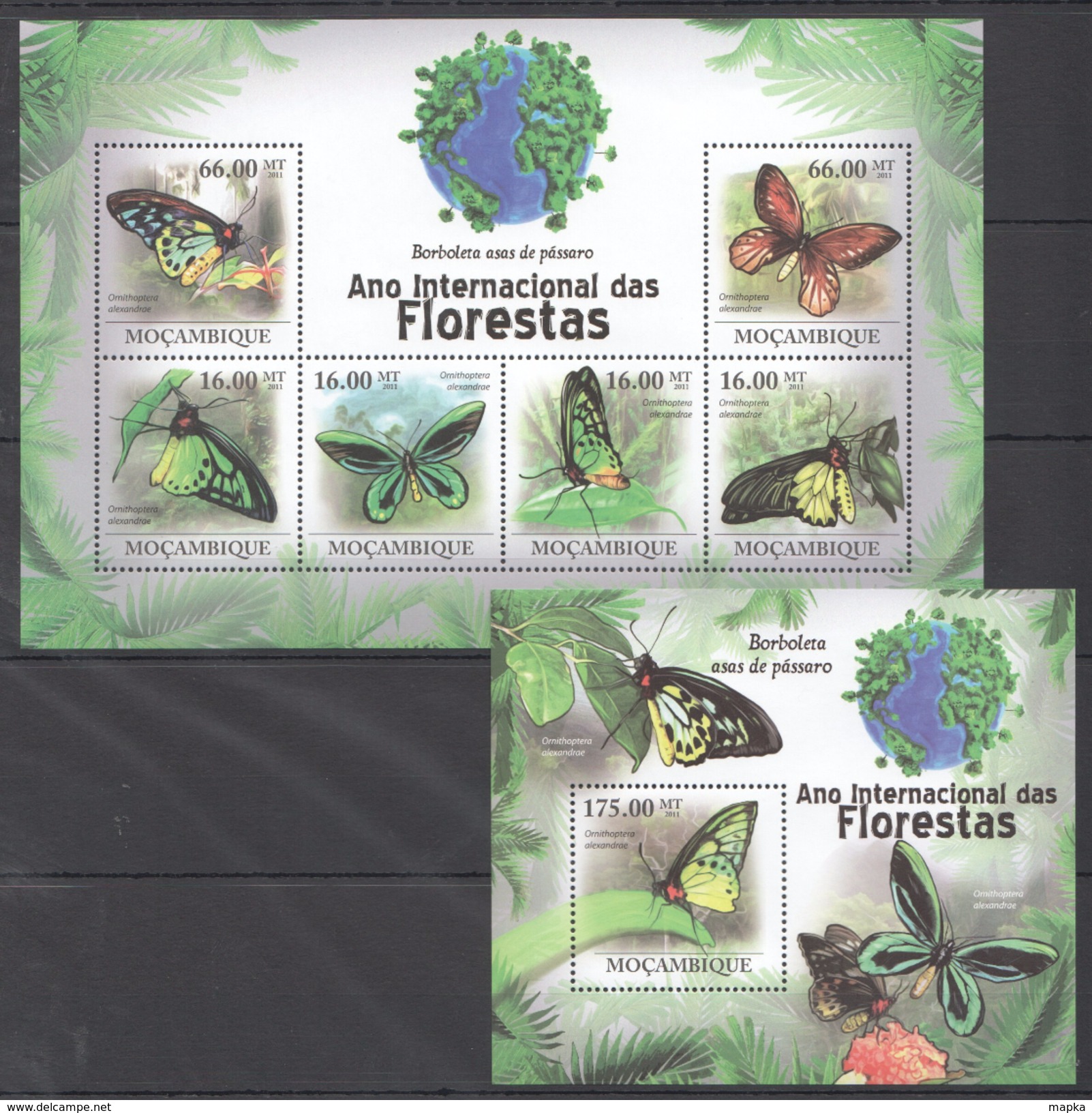 B199 2011 MOCAMBIQUE FAUNA DAS FLORESTAS BUTTERFLIES BORBOLETAS 1KB+1BL MNH - Schmetterlinge