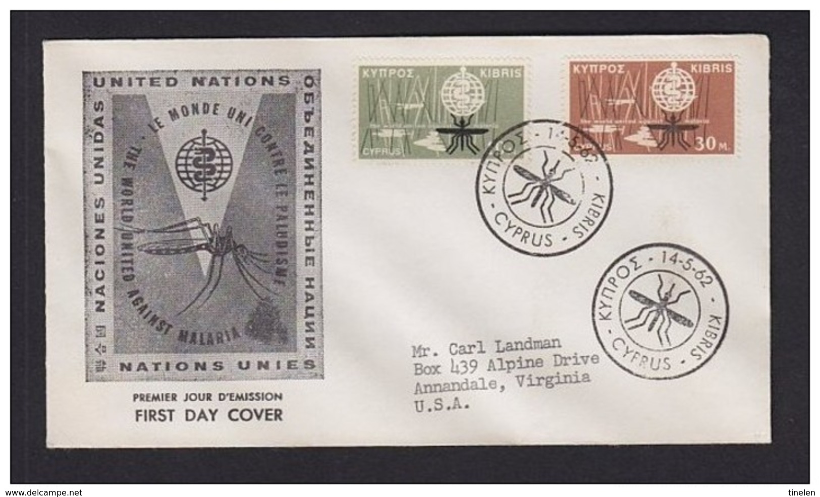 Cipro/kibris-  14 5 1962 Fdc Malaria/paludisme - Krankheiten