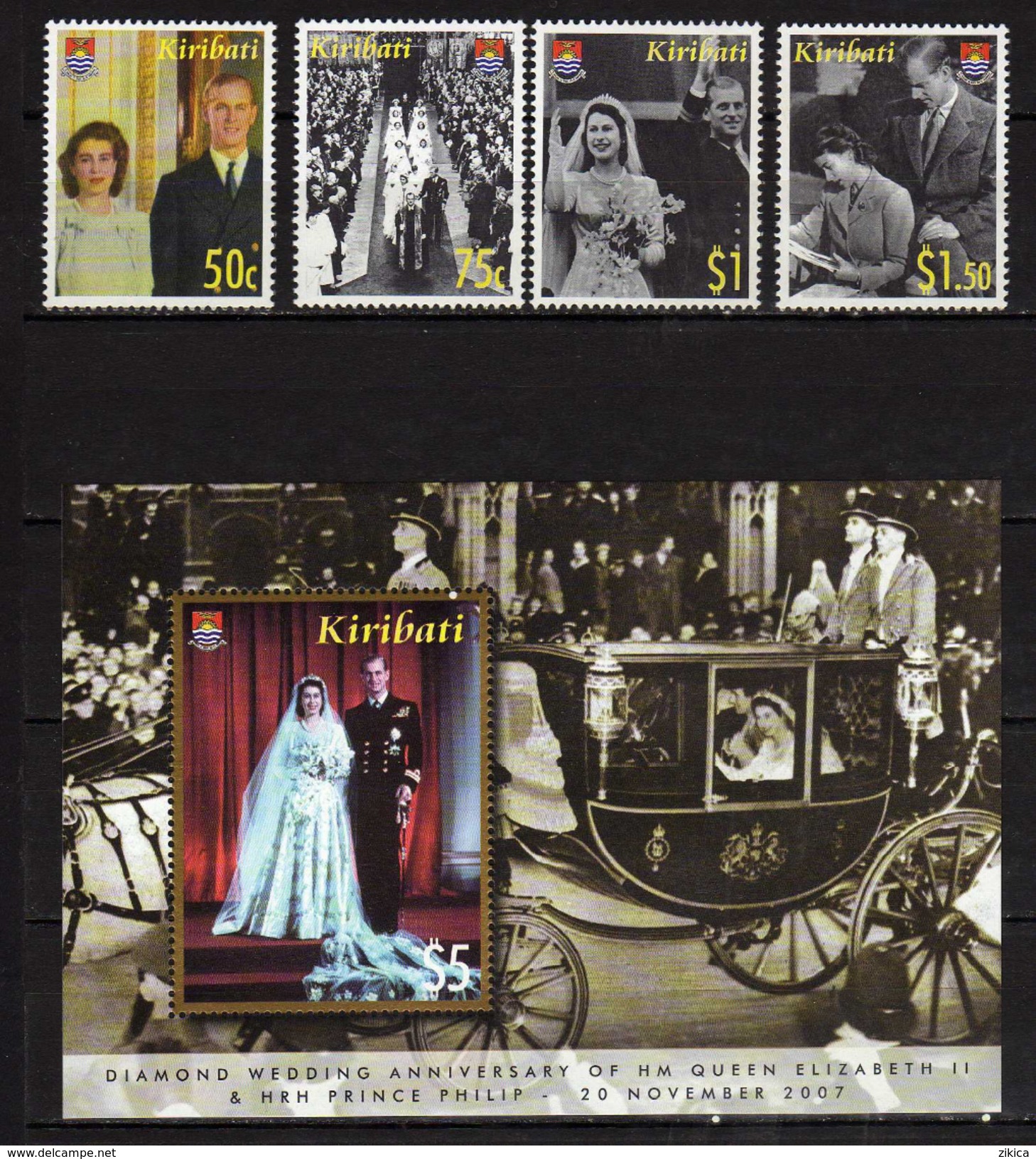 Kiribati 2007 Diamond Wedding Of HM Queen Elizabeth II & HRH The Duke Of Wellington.S/S And Stamps.MNH - Kiribati (1979-...)