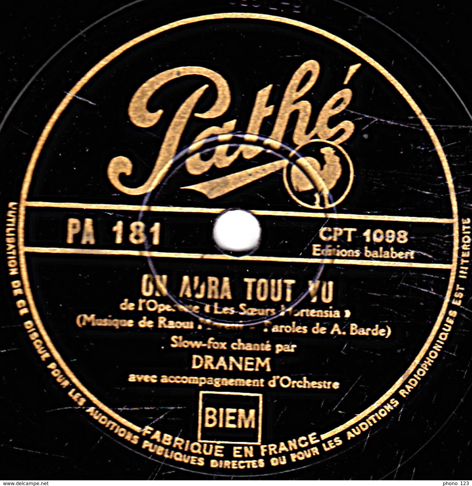 78 T. - 25 Cm - état TB - DRAMEN - ON AURA TOUT VU - SI L'ON PENSAIT A CA - 78 T - Disques Pour Gramophone