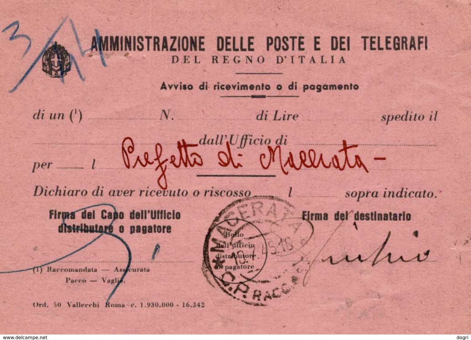 Ricevuta Di Ritorno Raccomandata  09.07.1945 Con Monum Soprast. 2L - Storia Postale