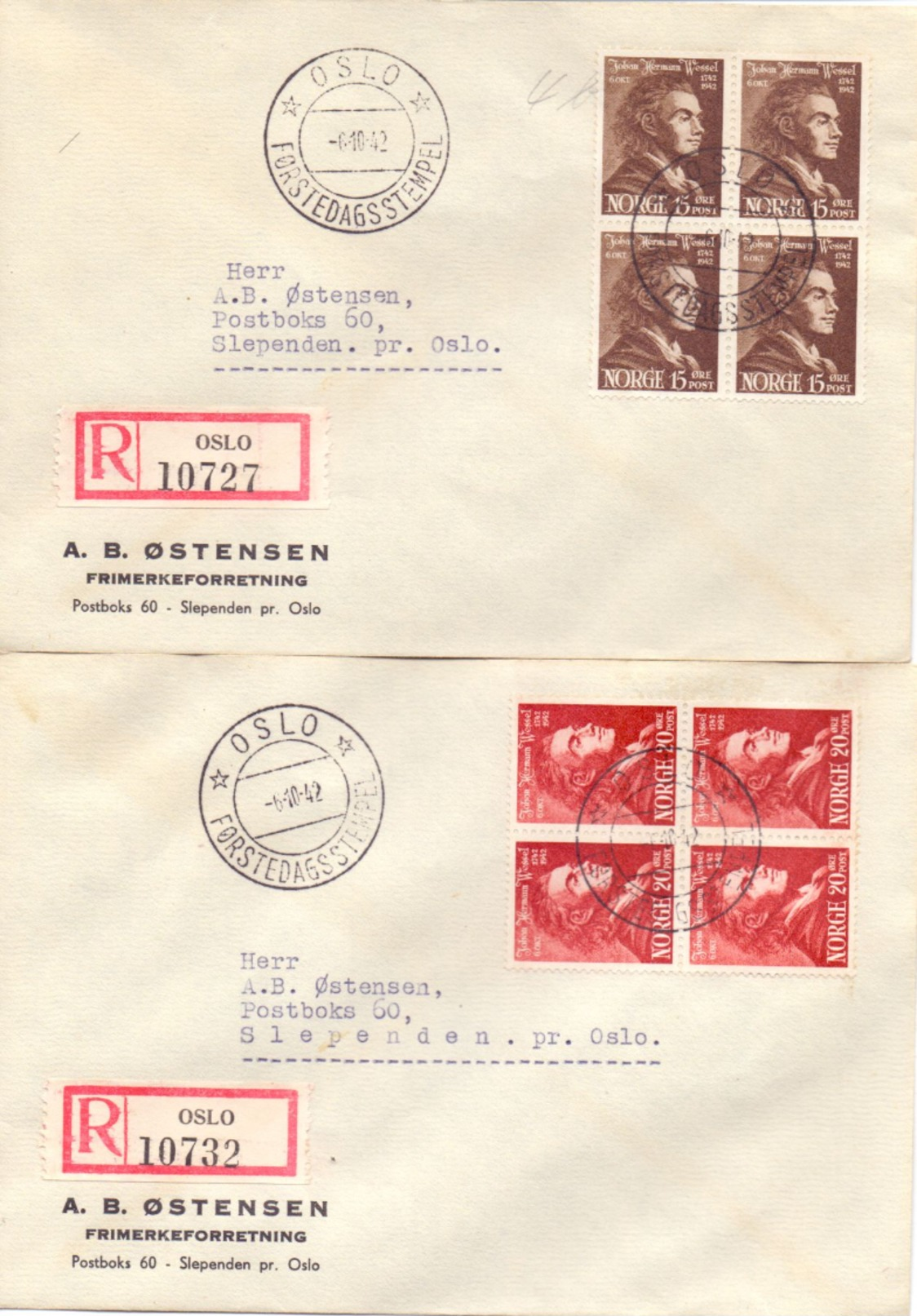 Norwegen Mi. 272-273 Viererblocks Auf 2 FDC Gest. - Ansehen!! - Briefe U. Dokumente