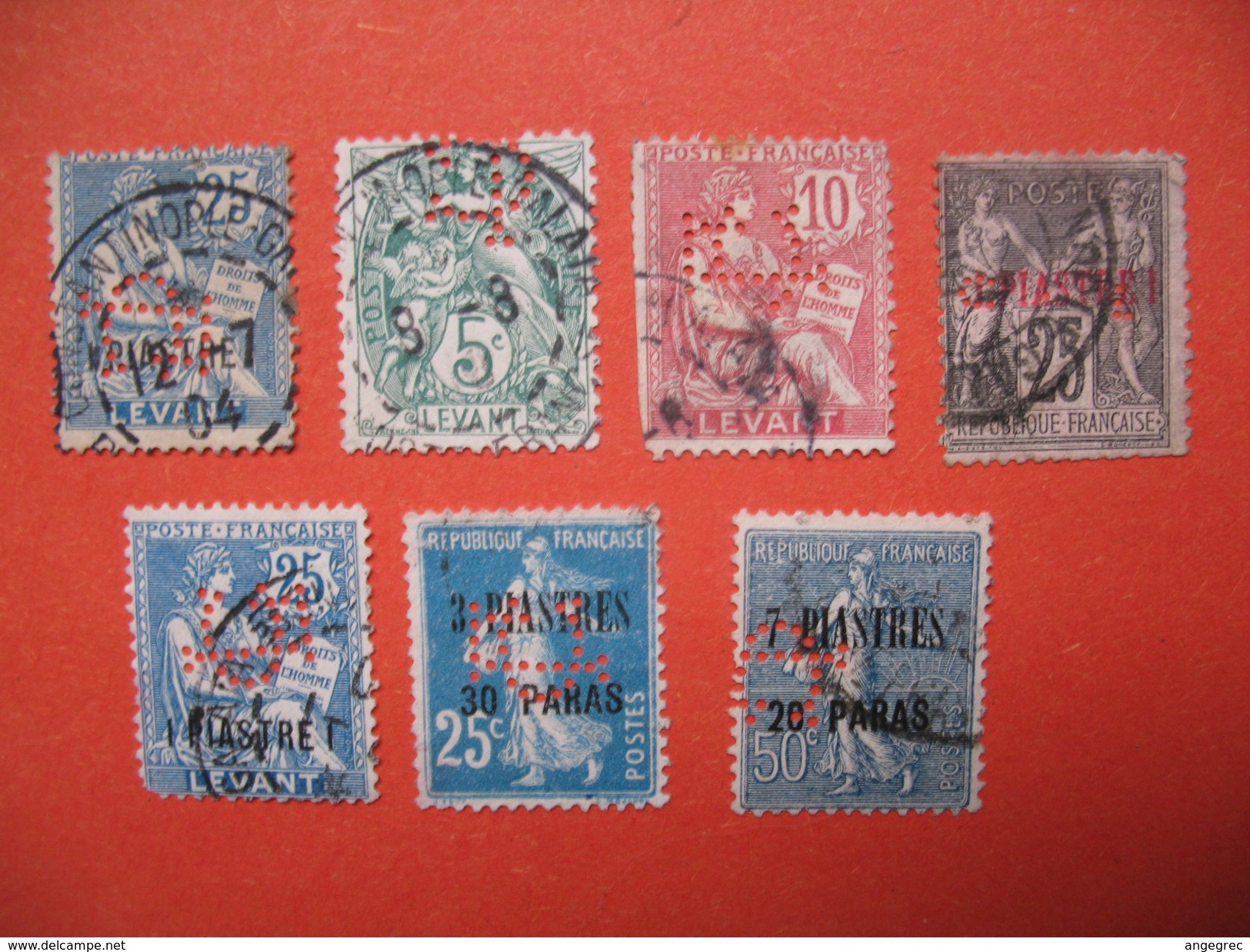 Perforé  Perfin Levant,  Lot De Timbre Perforé De Perforation : C5  à Voir - Used Stamps