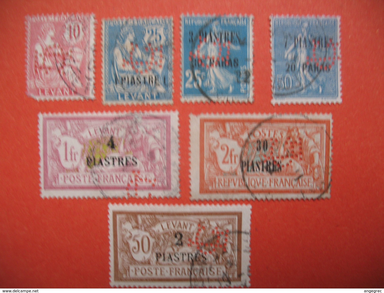 Perforé  Perfin Levant,  Lot De Timbre Perforé De Perforation : C5  à Voir - Used Stamps