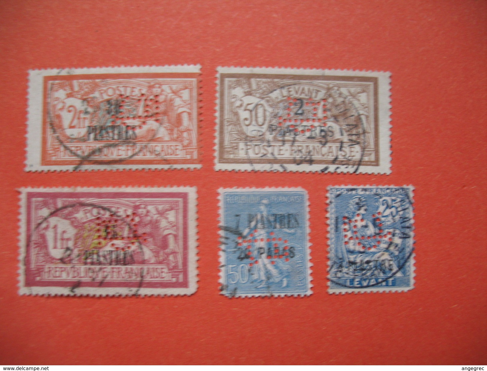 Perforé  Perfin Levant,  Lot De Timbre Perforé De Perforation : C5  à Voir - Used Stamps