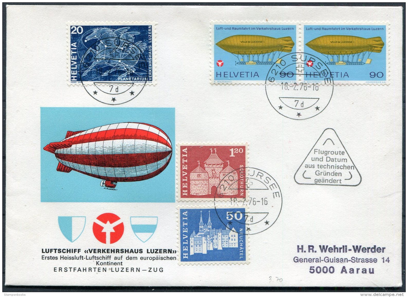 1976 Switzerland Luftschiff Verkehrshaus Luzern Cover Sursee - Covers & Documents