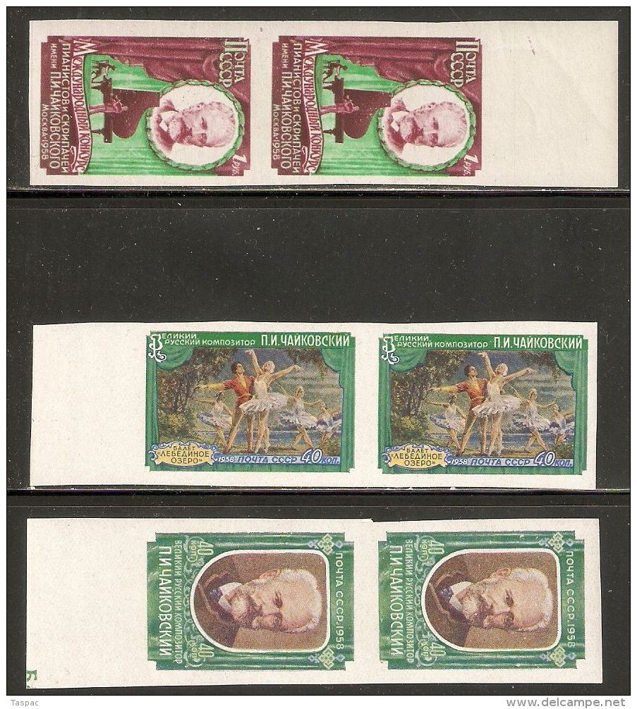 Russia / Soviet Union 1958 Mi# 2061-2063 B ** MNH - 3 Imperf. Pairs - Tchaikovsky - Unused Stamps