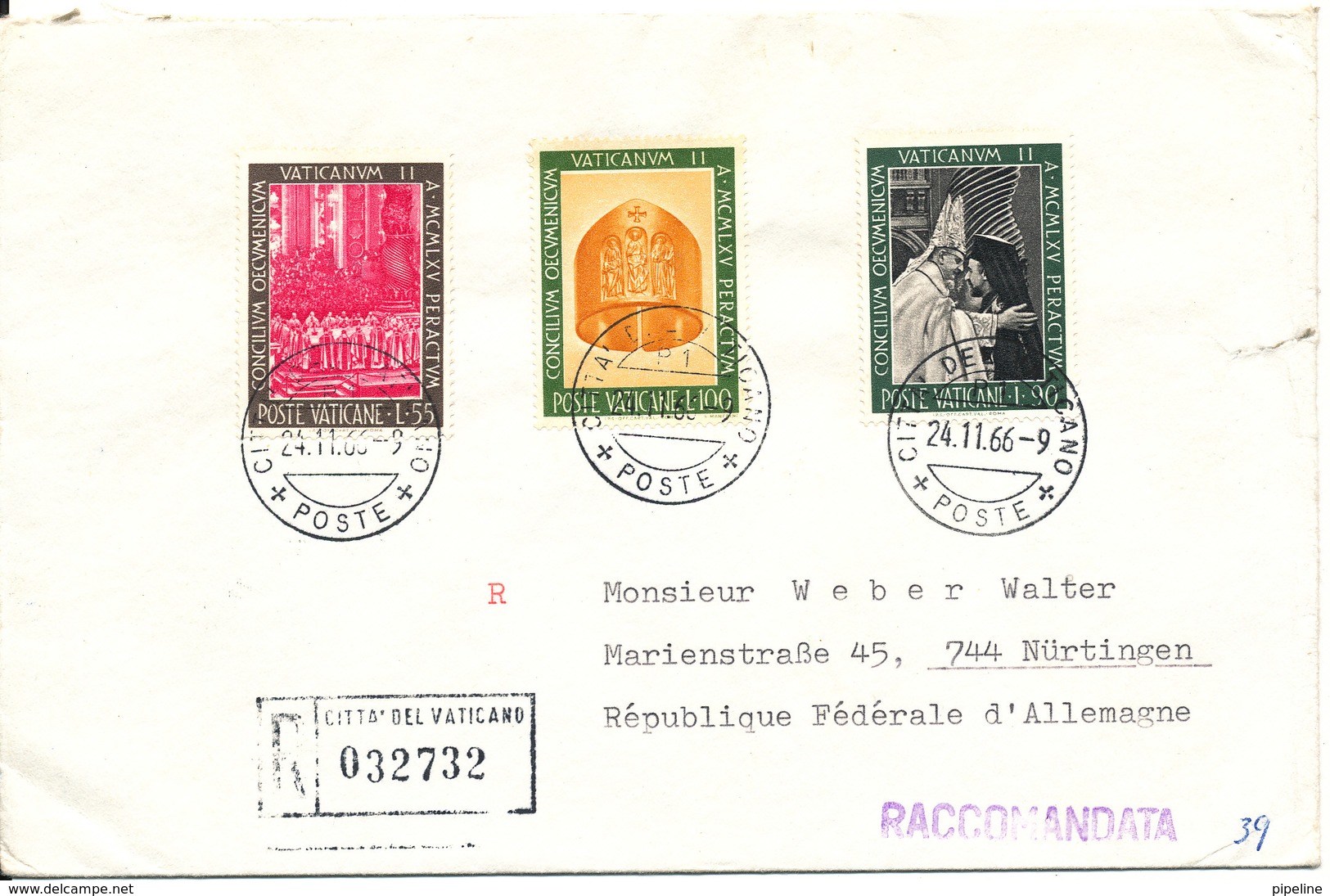 Vatican Registered Cover Sent To Germany 24-11-1966 - Covers & Documents