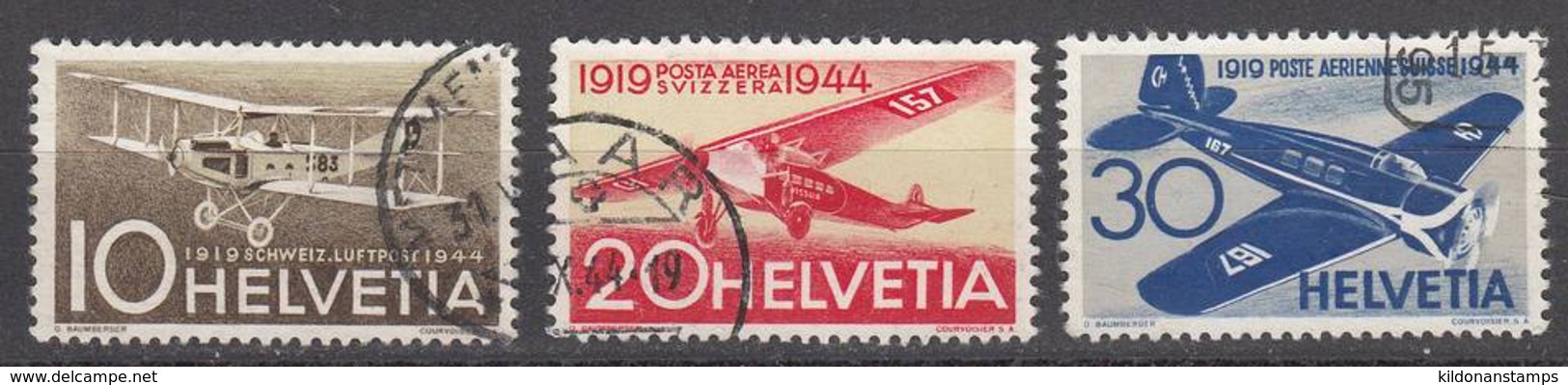 Switzerland 1944 Air Mail, Cancelled, Sc# C37-C39 - Used Stamps