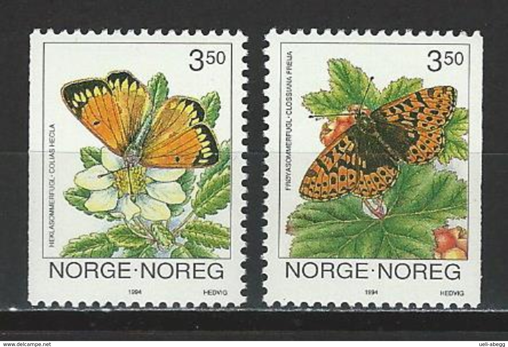 Norwegen Mi 1443-44 ** MNH - Schmetterlinge