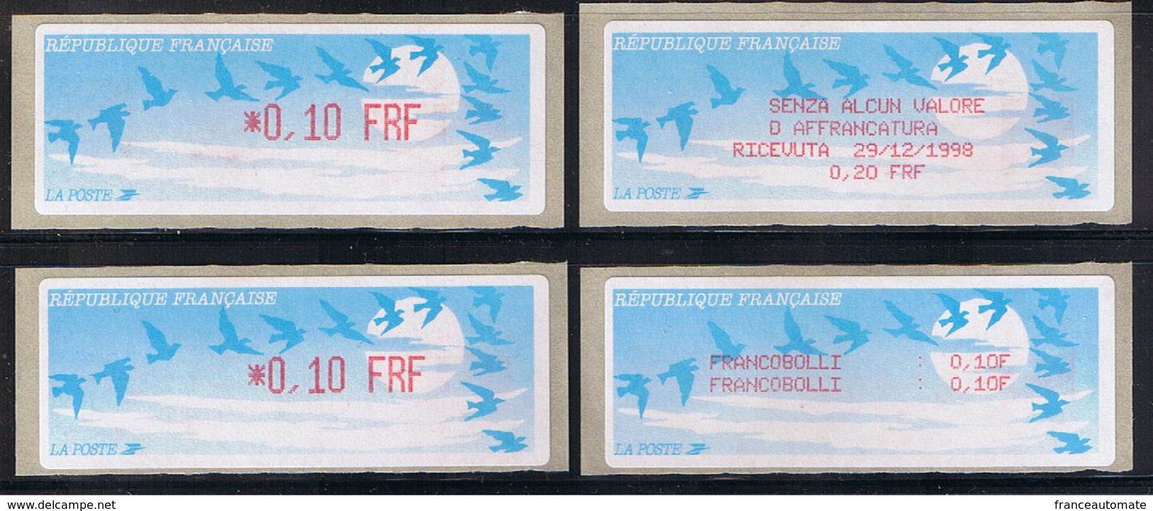 ATMS, LISA1, FRF, OISEAUX DE JUBERT, 0.10, Avec Reçu FRF Et VIGNETTE En Italien. Programme De La Préparation à L'Euro. - 1990 Type « Oiseaux De Jubert »