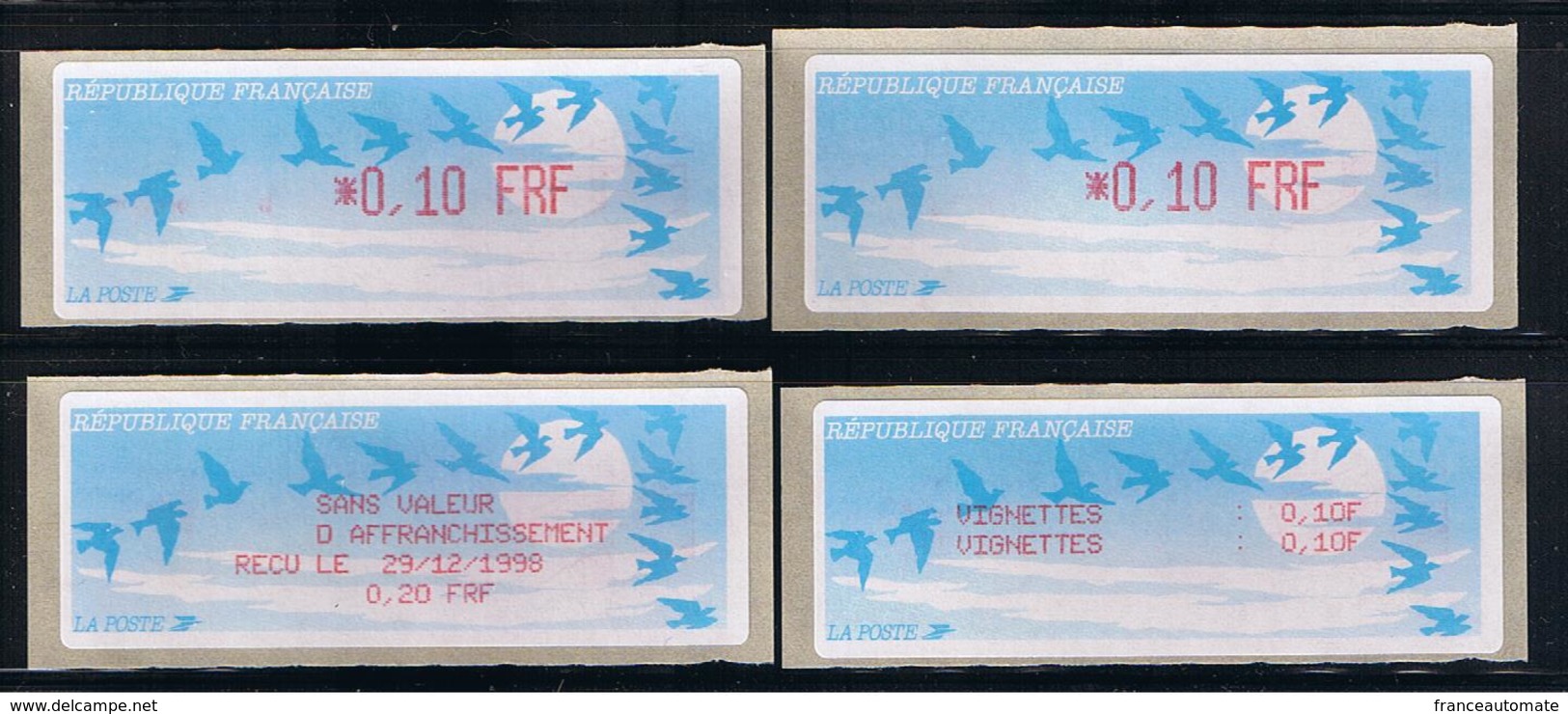 ATMS, LISA1, FRF, OISEAUX DE JUBERT, 0.10, Avec Reçu FRF Et VIGNETTE En Français. Programme De La Préparation à L'Euro. - 1990 « Oiseaux De Jubert »