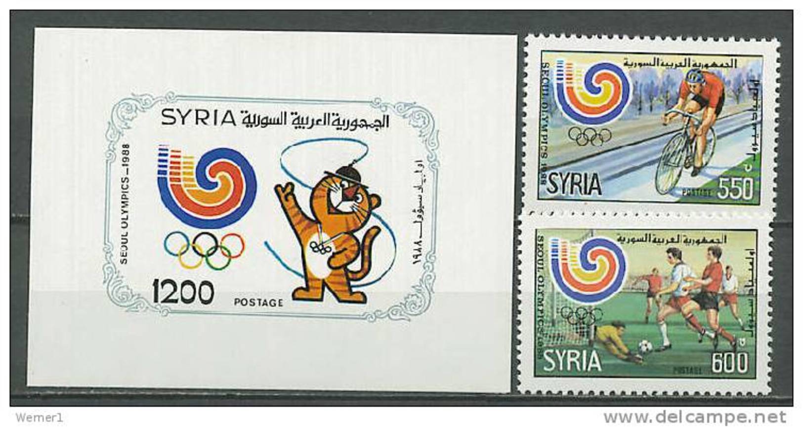 Syria 1988 Olympic Games Seoul, Football Soccer, Cycling Set Of 2 + S/s MNH - Sommer 1988: Seoul