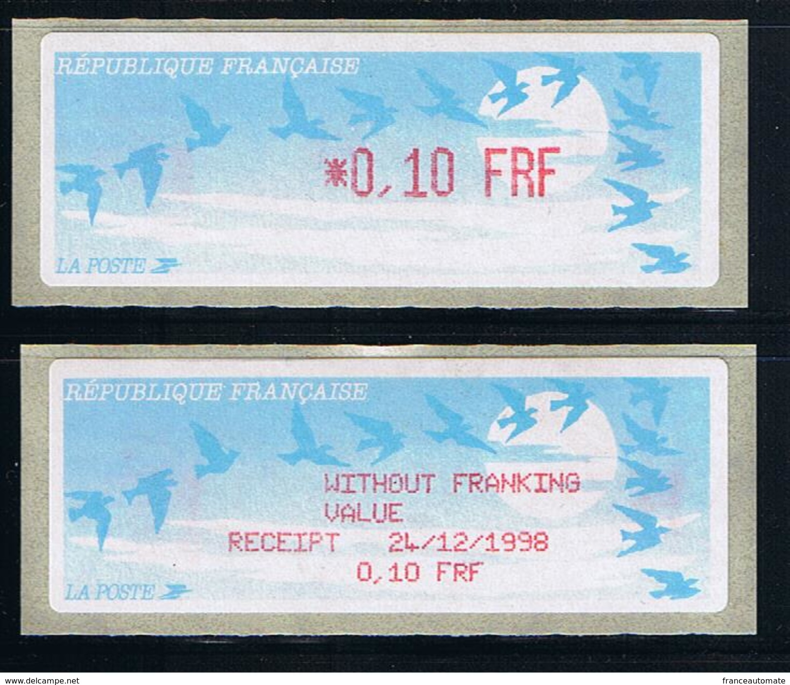 ATMS, LISA1, FRF, OISEAUX DE JUBERT, 0.10, Avec Reçu FRF En Anglais. Programme De La Préparation à L'Euro. - 1990 « Oiseaux De Jubert »