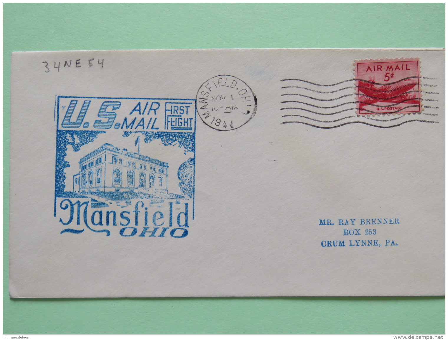 USA 1947 First Flight Cover Mansfield To Crum Linne - Plane - Lettres & Documents