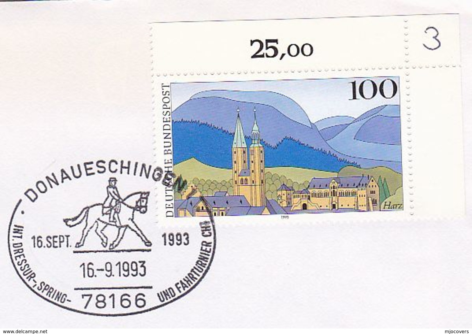 1993 Donaueschingen GERMANY COVER HORSE DRESSAGE Sport EVENT Pmk Stamps Horses - Reitsport