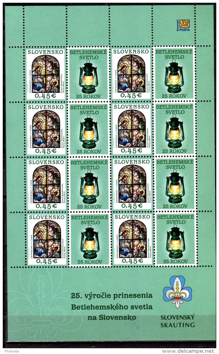 2014/6 Slovakia - 25 Years Of Arrival Of Bethlehem Light To Slovenia - Scouting Of Slovenia - Sheetlet Of 8 V ZD - MNH** - Christentum